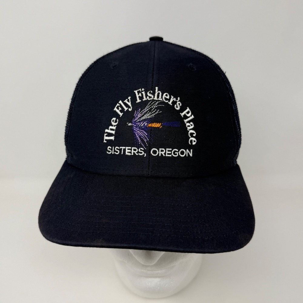 The Fly Fishers Place Sisters Oregon Trucker Hat Navy Blue Cap Richardson 112